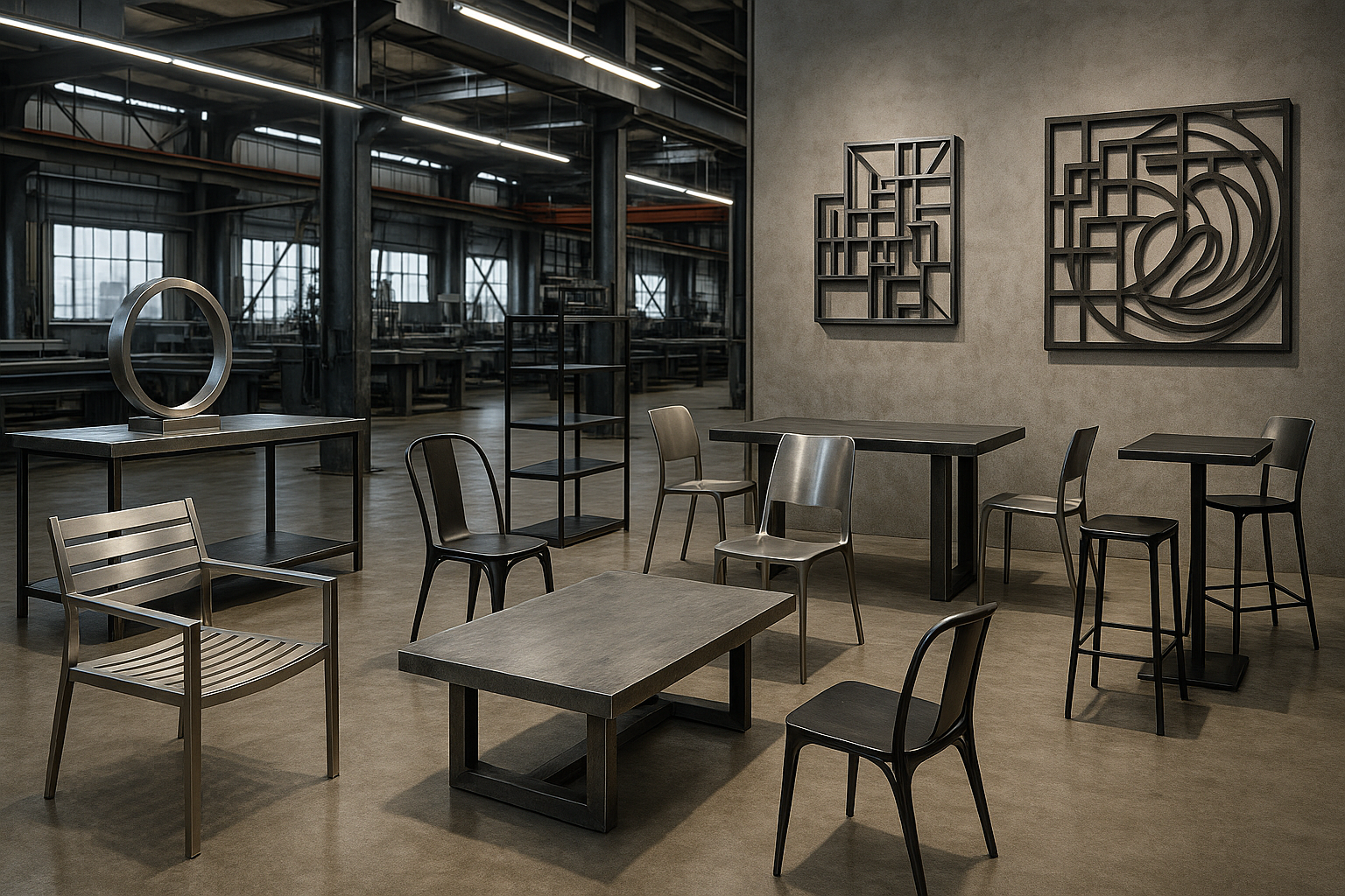 we design and have a steel factory for chairs, tables, bars, stands, wall arts
